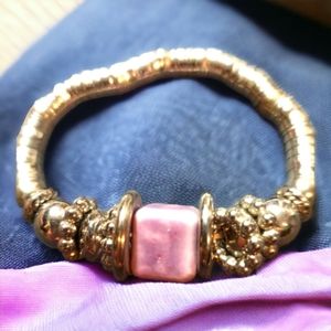 Silver and purple beaded stretch bracelet